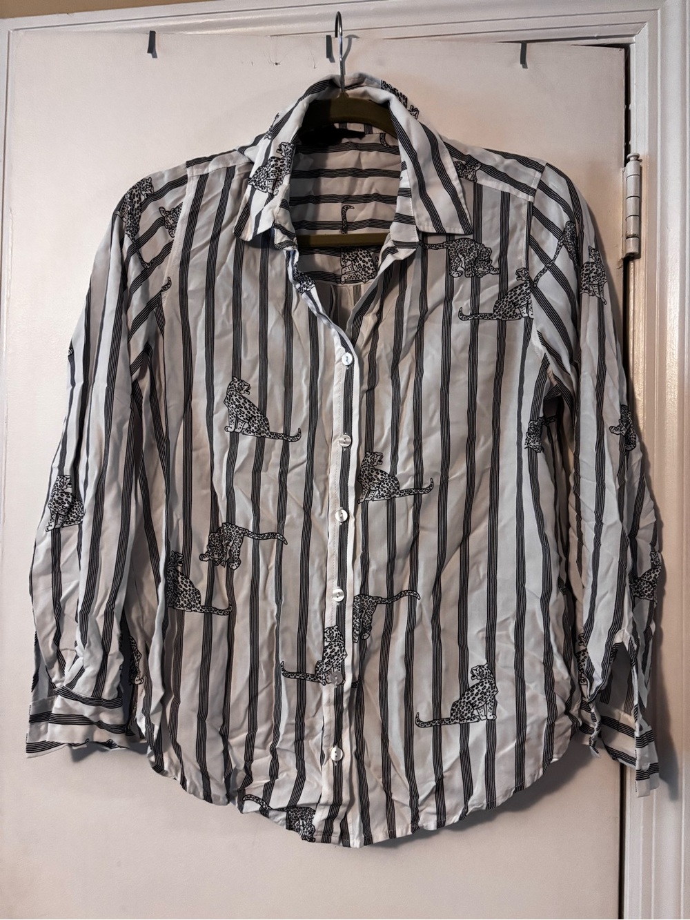 Jane and Delancey Black and White Striped Leopard Button-Down Shirt
